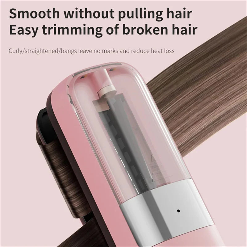 Split end trimmer gliding through a hair section without pulling