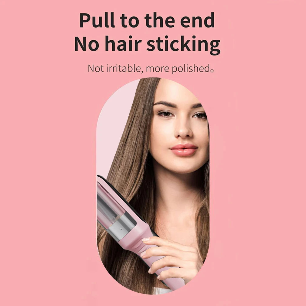 Woman using the split end trimmer on long straight hair