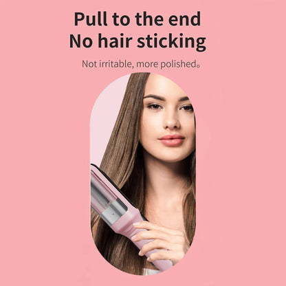 Woman using the split end trimmer on long straight hair