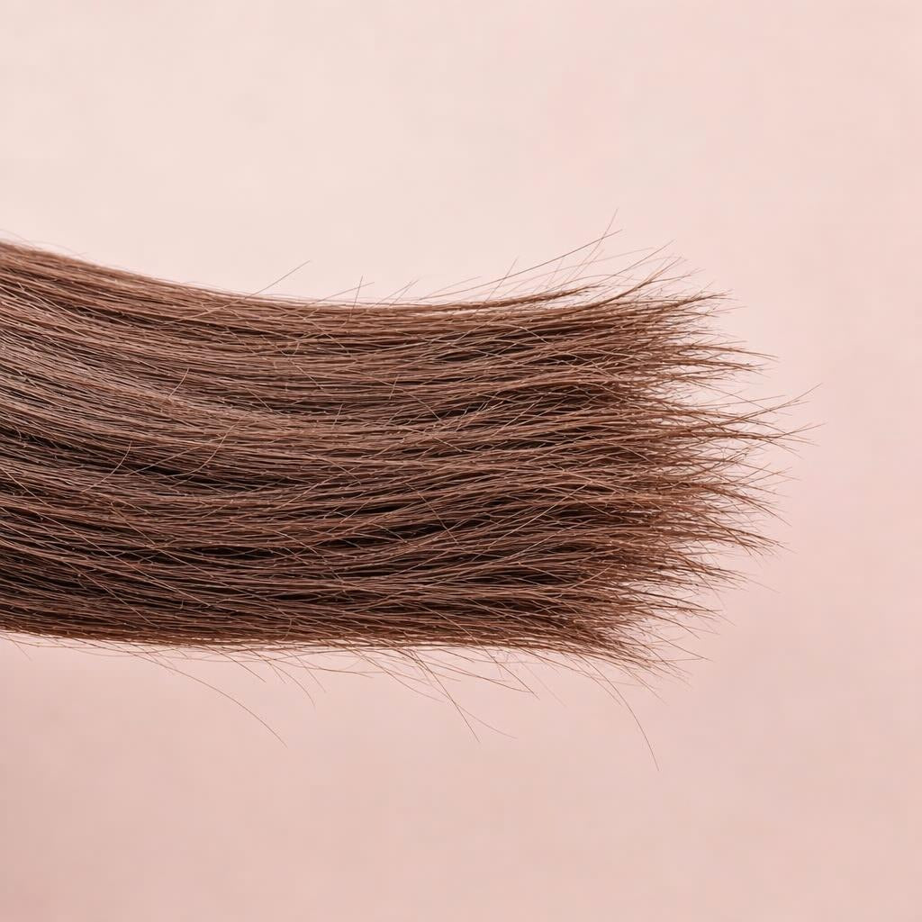 Lock of hair with frizz and split ends before trimming